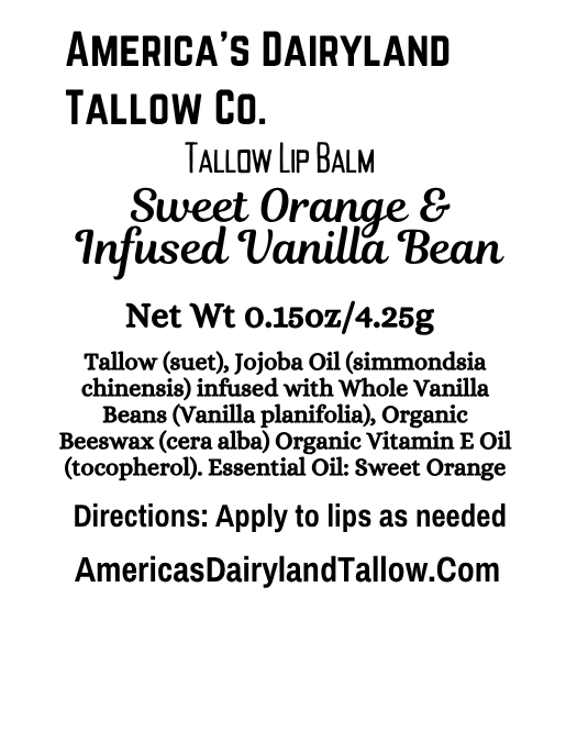 Sweet Orange & Infused Vanilla Bean Tallow Lip Balm